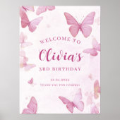 ピンクバタフライバースデーパーティー歓迎ポスター ポスター (正面)