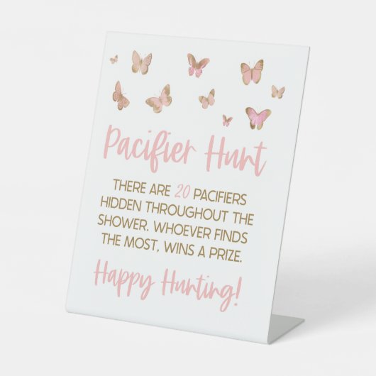 ピンクバタフライパシファイア狩りベビーシャワーゲーム 台座サイン (正面)