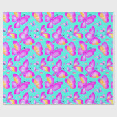 ピンクバタフライパステル自然ラッピング紙 ラッピングペーパー (フラット)