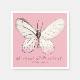 ピンクバタフライパーソナライズされたズ結婚紙ナプキンス スタンダードカクテルナプキン
