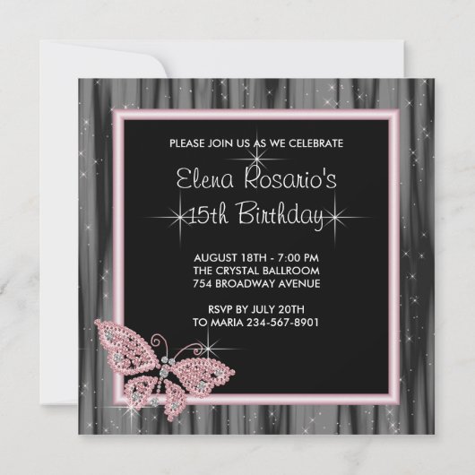 ピンクバタフライピンクブラックキンセアニェラ 招待状 (裏面)