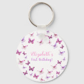 ピンクバタフライファースト誕生日ガールパーティーの好意 キーホルダー (裏面)