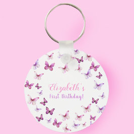 ピンクバタフライファースト誕生日ガールパーティーの好意 キーホルダー