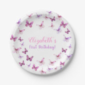 ピンクバタフライファースト誕生日ベビーガール ペーパープレート (正面)