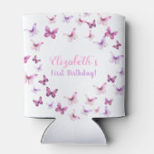 ピンクバタフライファースト誕生日ベビーガール 缶クーラー (裏面)