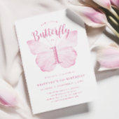 ピンクバタフライファースト誕生日招待状 招待状