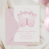 ピンクバタフライファースト誕生日招待状 招待状