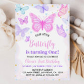 ピンクバタフライファースト誕生日招待状 招待状