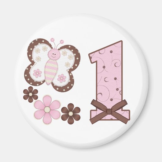 ピンクバタフライファースト誕生日 マグネット (正面)