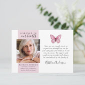 ピンクバタフライフォト葬儀サンキューカード サンキューカード (スタンド正面)