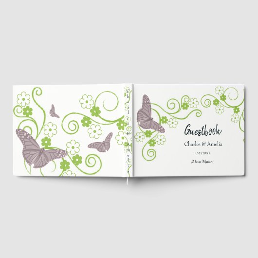 ピンクバタフライフローラウェディングデイゲストブック ゲストブック (全面)