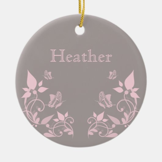 ピンクバタフライフローラオーナメント セラミックオーナメント (正面)