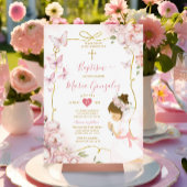 ピンクバタフライフローラガール祈ズ金ゴールドバプテスマ 招待状