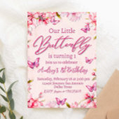 ピンクバタフライフローラガール誕生日 招待状