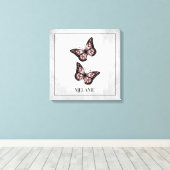 ピンクバタフライフローラキャンバス印刷 キャンバスプリント (インサイチュ (ウッドフロア))