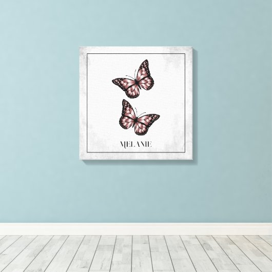 ピンクバタフライフローラキャンバス印刷 キャンバスプリント (インサイチュ (ウッドフロア))