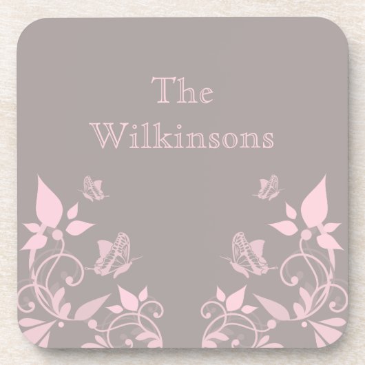 ピンクバタフライフローラコースターセット コースター (正面)