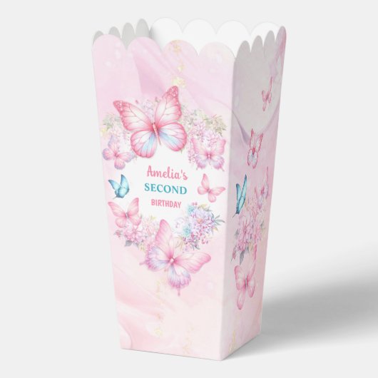 ピンクバタフライフローラサマーガール誕生日ポップコーン フェイバーボックス (裏面)