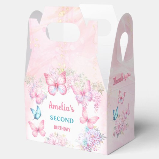 ピンクバタフライフローラサマーガール誕生日小 フェイバーボックス (オープン)