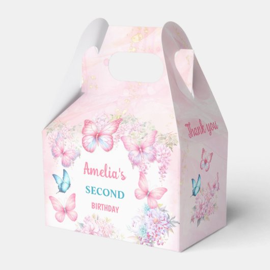 ピンクバタフライフローラサマーガール誕生日小 フェイバーボックス (正面サイド)