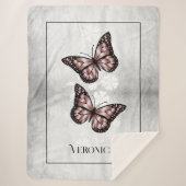 ピンクバタフライフローラパーソナライズされたシェルパブランケット シェルパブランケット (正面)