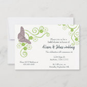 ピンクバタフライフローラブライダルシャワー招待状 招待状 (正面)