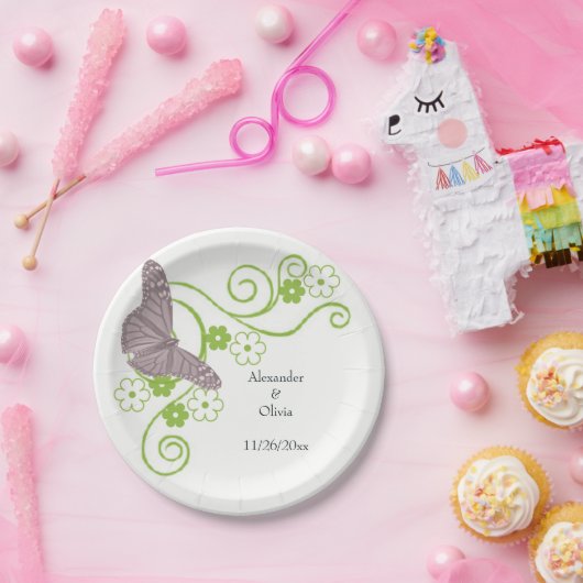 ピンクバタフライフローラブライダルシャワー紙プレート ペーパープレート (パーティー)