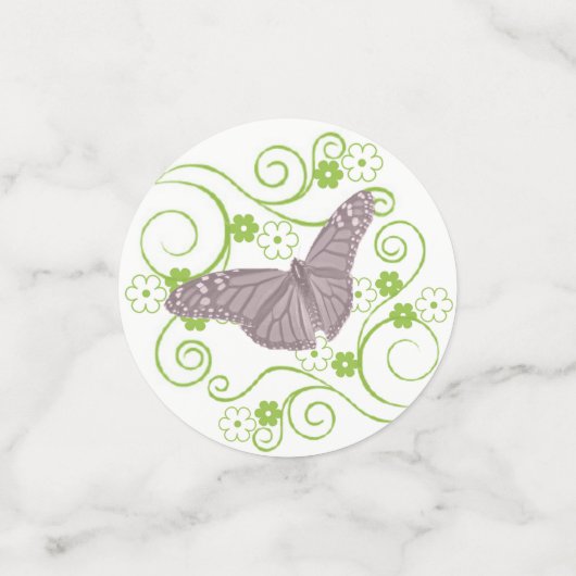 ピンクバタフライフローラブライダルシャワー紙吹雪 コンフェッティ (スモール正面)