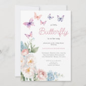 ピンクバタフライフローラベビーシャワー 招待状 (正面)