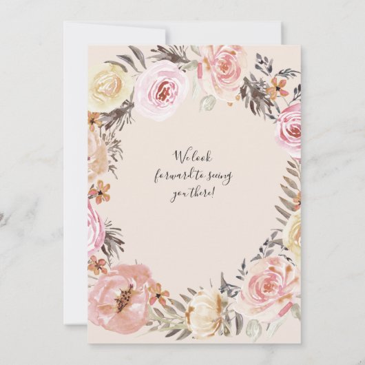 ピンクバタフライフローラ水彩リースベビーガール 招待状 (裏面)