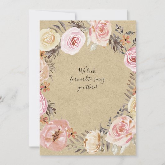 ピンクバタフライフローラ水彩リースベビーガール 招待状 (裏面)