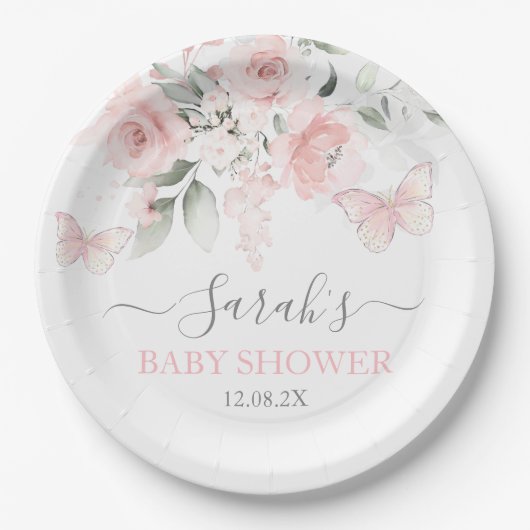 ピンクバタフライフローラ ペーパープレート (正面)