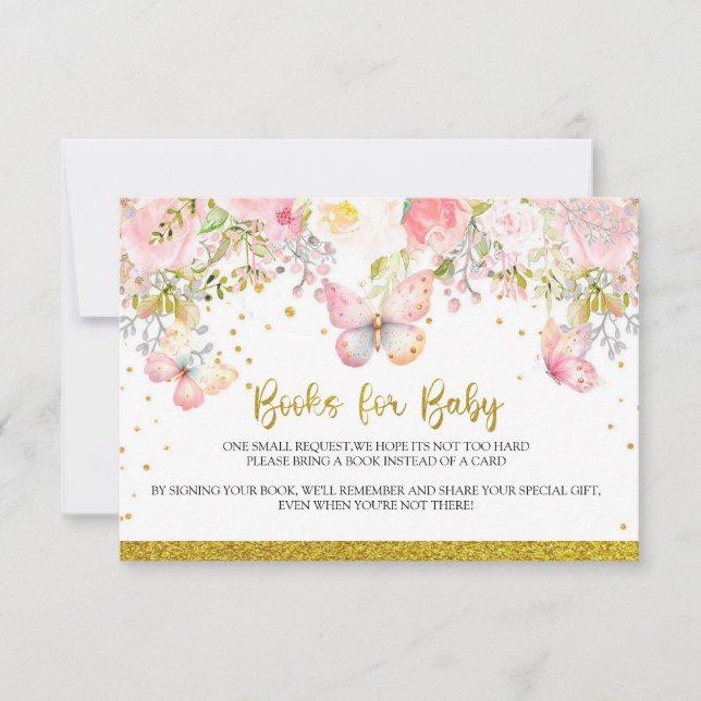 ピンクバタフライブックベビーカード (正面)