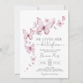 ピンクバタフライブライダルシャワー 招待状 (正面)