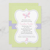 ピンクバタフライベビーガールシャワー招待状 招待状 (正面/裏面)
