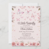 ピンクバタフライベビーガールシャワー招待状 招待状 (正面)