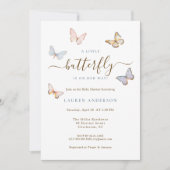ピンクバタフライベビーガールベビーシャワー 招待状 (正面)