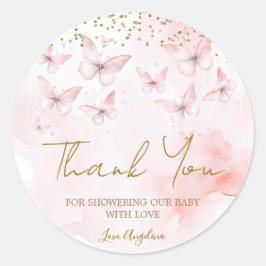 ピンクバタフライベビーシャワーありがとう ラウンドシール