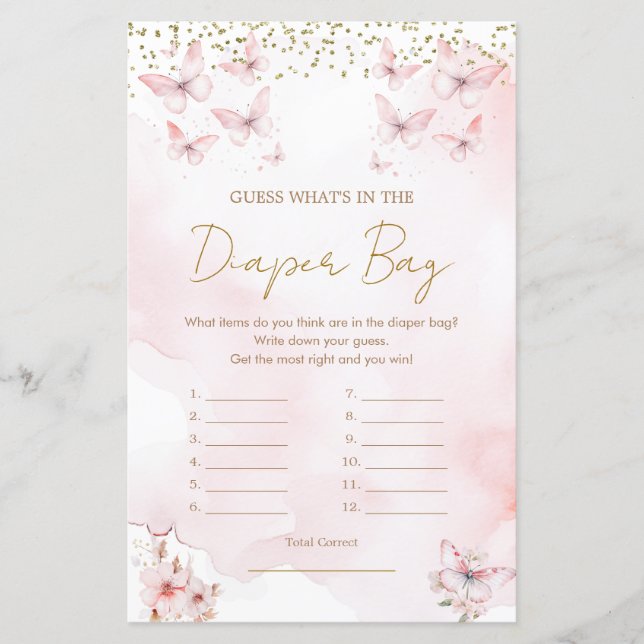 ピンクバタフライベビーシャワーおむつバッグ (正面)