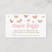 ピンクバタフライベビーシャワーおむつラッフルカード エンクロージャーカード (正面)