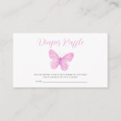 ピンクバタフライベビーシャワーおむつラッフルチケット エンクロージャーカード (正面)