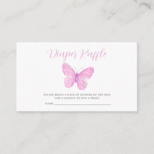 ピンクバタフライベビーシャワーおむつラッフルチケット エンクロージャーカード (正面)