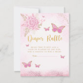 ピンクバタフライベビーシャワーおむつラッフルチケット 招待状 (正面)