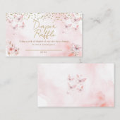 ピンクバタフライベビーシャワーおむつラッフル エンクロージャーカード (正面/裏面)