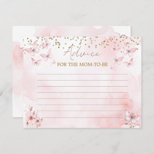 ピンクバタフライベビーシャワーガールアドバイスforママ エンクロージャーカード (正面/裏面)