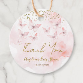 ピンクバタフライベビーシャワーガールサンキュー フェイバータグ