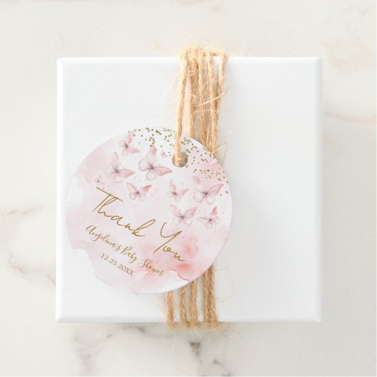 ピンクバタフライベビーシャワーガールサンキュー フェイバータグ (インサイチュ)