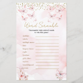 ピンクバタフライベビーシャワーガールワードスクランブルゲーム