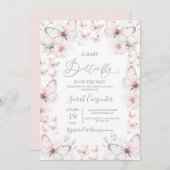 ピンクバタフライベビーシャワーガール招待状 招待状 (正面/裏面)