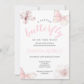 ピンクバタフライベビーシャワーガール 招待状 (正面)